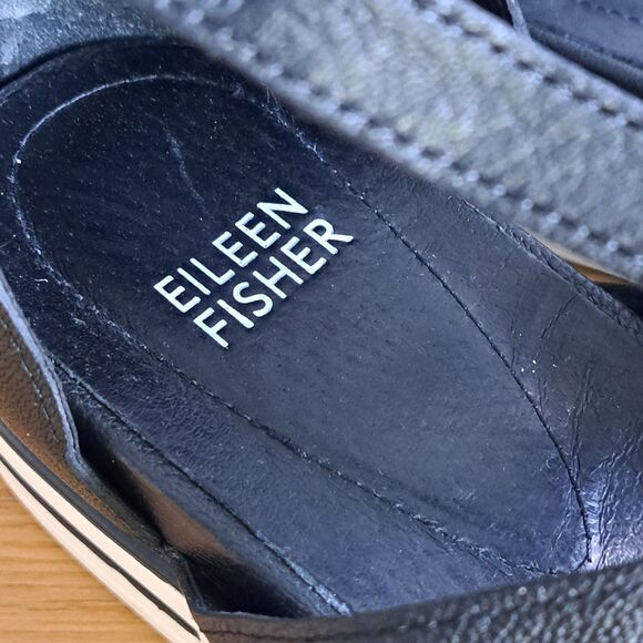 Eileen Fisher Sally Women’s 10 Black Leather Strappy Wedge Sandals Sport Shoes main image 6